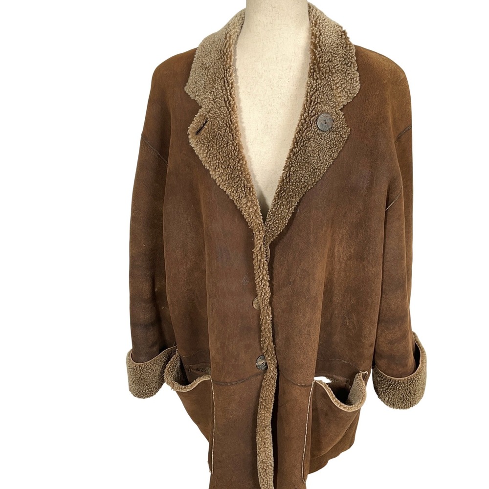 Sylvie Schimmel Paris Coat Womens 2XLarge Brown Reversible Shearling Suede Coat